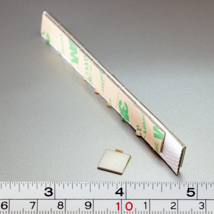 Magnet neodim cu autoadeziv 3M, 10x10x1 mm, grosime autocolantă 0,06 mm [3]