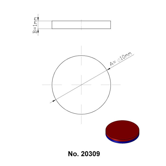 Magnet neodim cu autocolantă 3M, diam.10x1 mm, grosime autocolantă 0,06 mm [4]