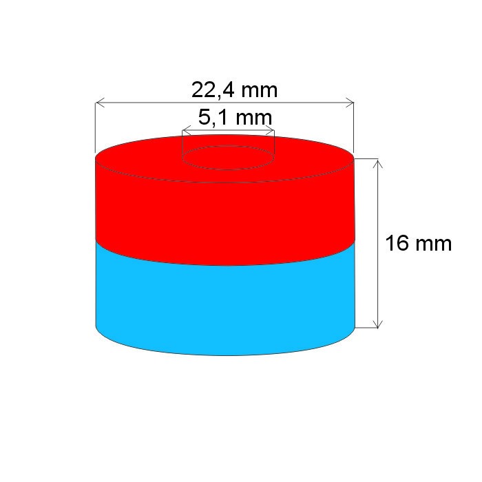 Magnet neodim inel cu diam.22,4x5,1x16 N 80 °C, VMM10-N50 [2]