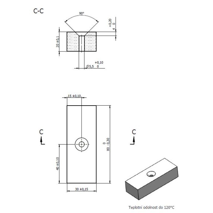Magnet neodimic cu orificiu pentru șurub 80x30x20 mm, P VMM9H, 120°C [1]