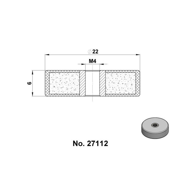 Magnet oală cauciucat diam. 22x6-M4-6H - alb [2]
