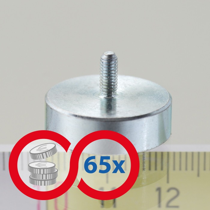 Magnet oală cu coadă, diam. 20 x înălțime 6 mm cu filet exterior M3, înălțime filet 7 mm - set 65 buc [1]