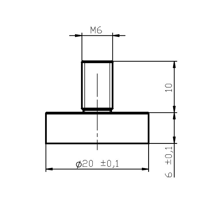 Magnet oală cu coadă, diam. 20 x înălțime 6 mm cu filet exterior M6, înălțime filet 10 mm [2]
