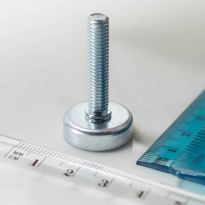 Magnet oală cu coadă, diam. 20 x înălțime 6 mm cu filet exterior M6, înălțime filet 30 mm [1]