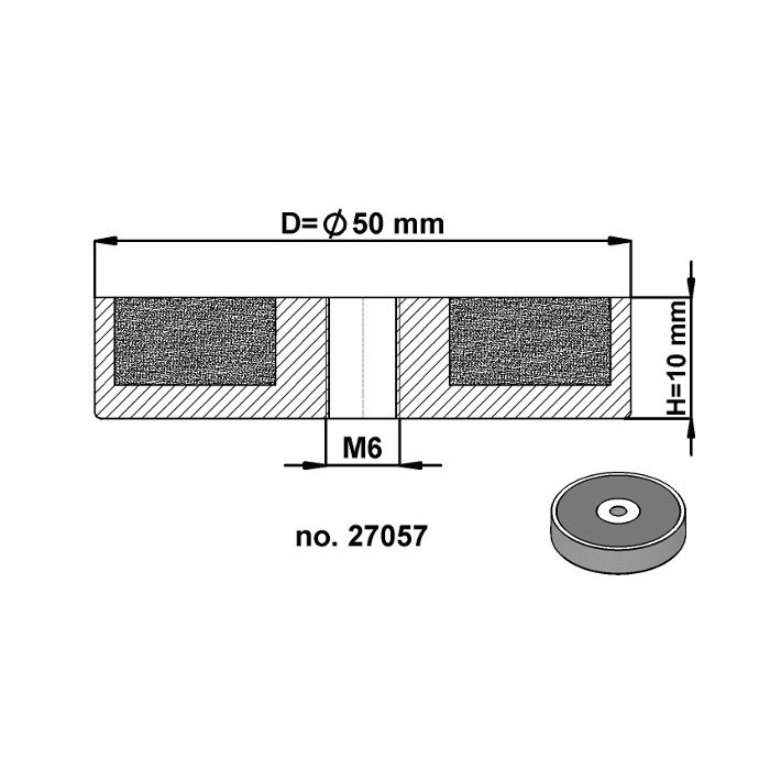 Magnet oală diam. 50 x înălțime 10 mm cu filet interior M6-6H [3]