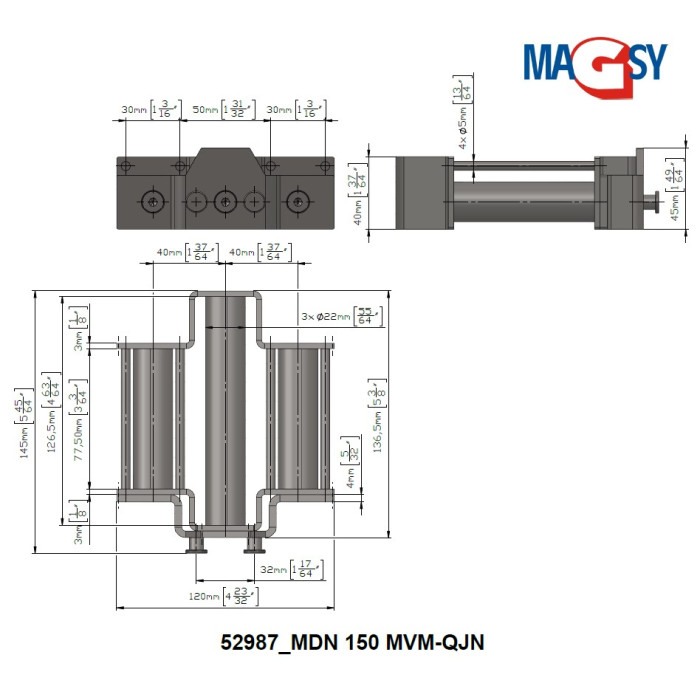 Magnet pentru pâlnia de alimentare, DN 150 mm, 80 °C, 10.000 Gs, 66 N [5]
