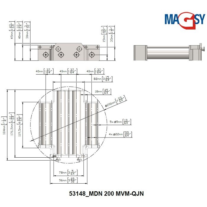 Magnet pentru pâlnia de alimentare, DN 200 mm, 80 °C, 10.000 Gs, 66 N [5]