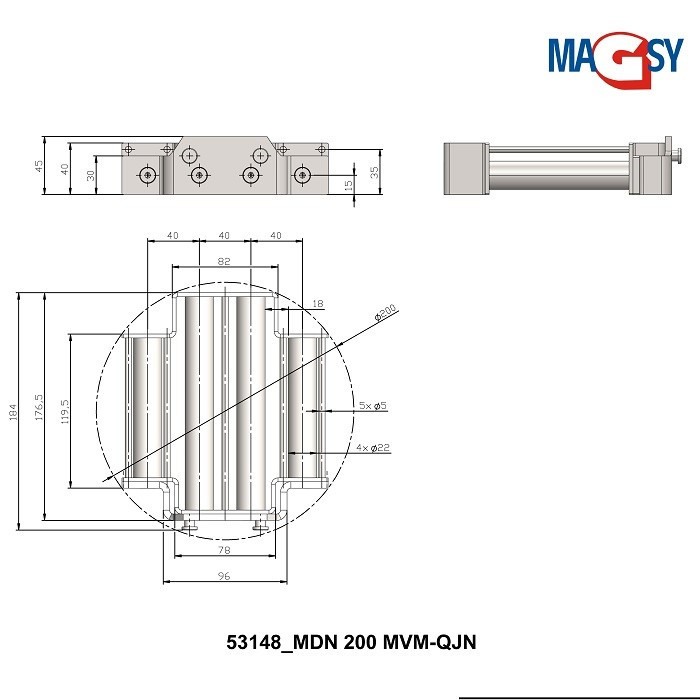 Magnet pentru pâlnia de alimentare, DN 200 mm, 80 °C, 10.000 Gs, 66 N [4]