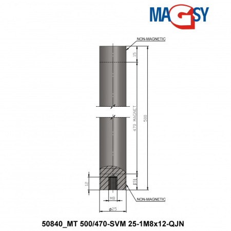Bară magnetică - NdFeB diam.25 x 500 mm, 14.500 Gs, 95 N, 80 °C [5]