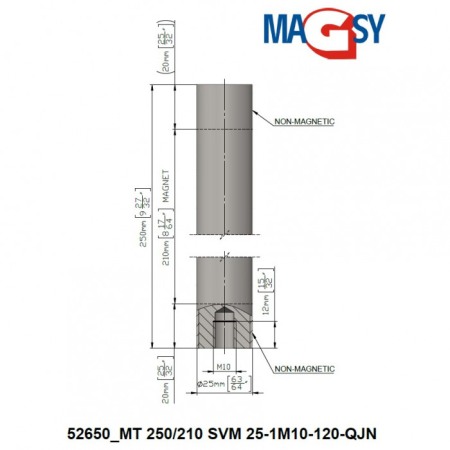 Bară magnetică - NdFeB pr.25 x 250 mm, 14.500 Gs, 95 N, 120 °C [3]