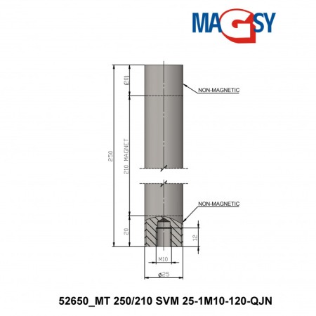 Bară magnetică - NdFeB pr.25 x 250 mm, 14.500 Gs, 95 N, 120 °C [2]