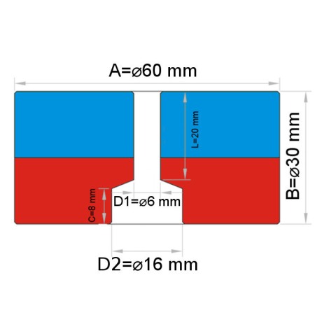 Magnet fishing / Magnet neodim cilindru cu gaură diam. 60 x 30 N 80 °C, VMM8-N45 [3]