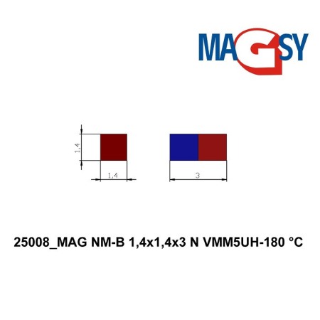 Magnet neodim bloc 1,4x1,4x3 VMM5UH-180 °C [1]
