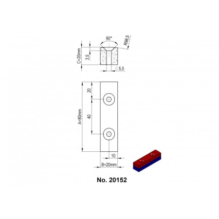 Magnet neodim bloc 80x20x20xR98,5 N 80 °C, VMM10-N50 [1]
