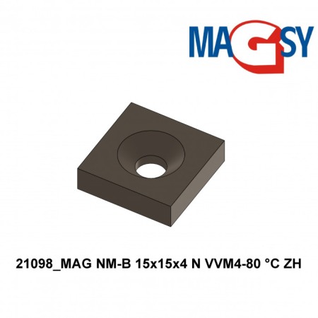 Magnet neodim bloc cu orificiu pentru şurub cu cap înecat 15 x 15 x 4 N 80 °C, VMM4-N35 [3]