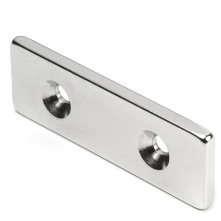 Magneți NdFeB bloc cu orificiu  – perpendicular pe suprafață - Magnet neodim bloc cu orificiu pentru şurub cu cap înecat 60 x 20 x 4 N 80 °C, VMM4-N35