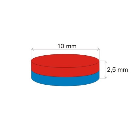 Magnet neodim cilindru cu diam.10x2,5 N 80 °C, VMM7-N42 [1]