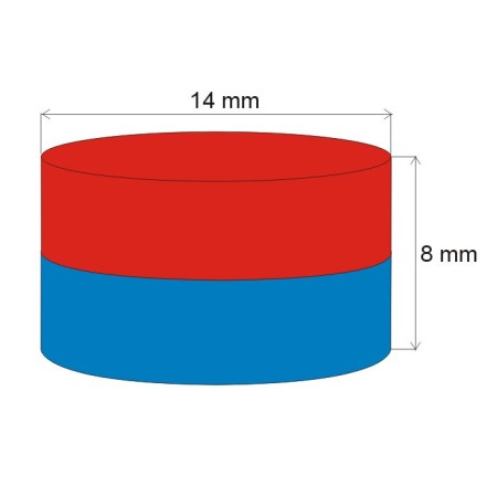 Magnet neodim cilindru cu diam.14x8 N 80 °C, VMM4-N30 [1]