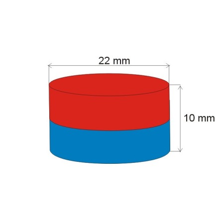 Magnet neodim cilindru cu diam.22x10 N 80 °C, VMM5-N38 [1]