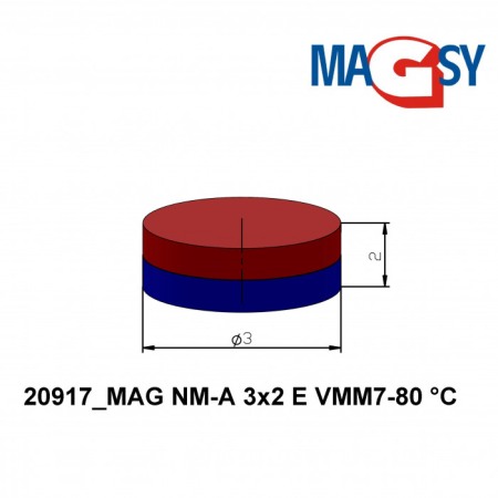 Magnet neodim cilindru cu diam.3x2 E 80 °C, VMM7-N42 [2]