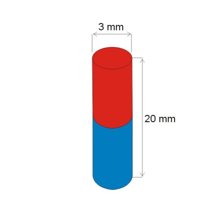 Magnet neodim cilindru cu diam.3x20 N 80 °C, VMM5-N38 [1]