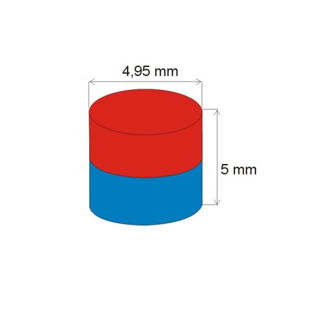 Magnet neodim cilindru cu diam.4,95x5 N 80 °C, VMM4-N35 [1]