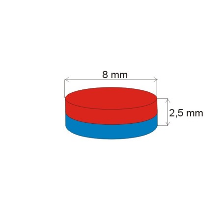 Magnet neodim cilindru cu diam.8x2,5 N 80 °C, VMM5-N38 [1]