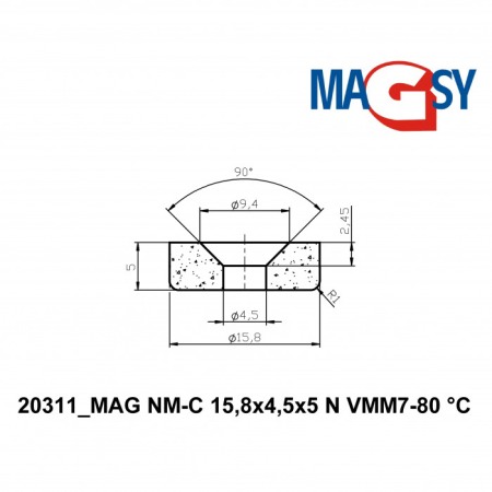 Magnet neodim cilindru cu gaură pentru șurub cu cap înecat diam. 15,8 x 5 N 80 °C, VMM7 [1]