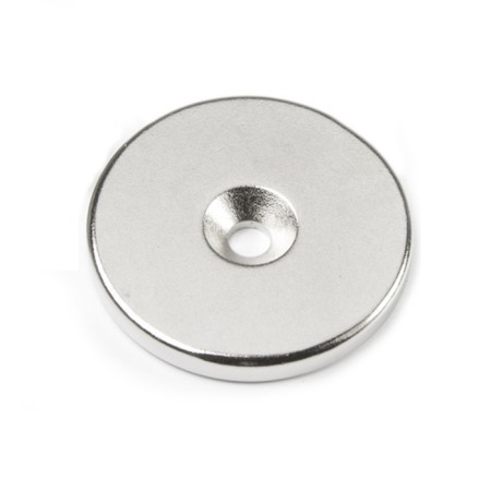 Magneți NdFeB cilindru cu gaură pentru șurub - axial - Magnet neodim cilindru cu gaură pentru șurub cu cap înecat diam. 34 x 4 N 80 °C, VMM4-N35