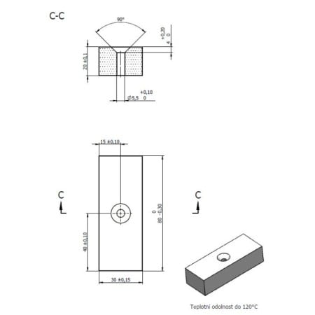 Magneți de neodim atipici - Magnet neodimic cu orificiu pentru șurub 80x30x20 mm, P VMM9H, 120°C