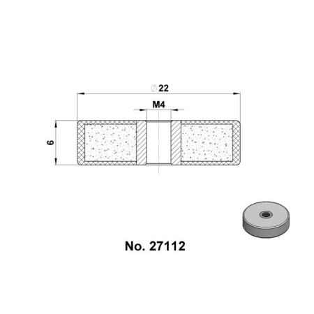 Magnet oală cauciucat diam. 22x6-M4-6H - alb [1]