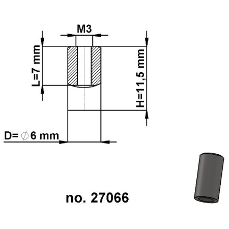 Magnet oală cilindru diam. 6 x înălțime 11,5 mm cu filet interior M3, înălțime filet 7 mm [2]