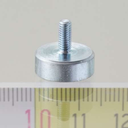 Magneți după formă - Magnet oală cu coadă, diam. 13 x înălțime 4,5 mm cu filet exterior M3, înălțime filet 7 mm