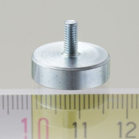 Lentile magnetice - Magnet oală cu coadă, diam. 16 x înălțime 4,5 mm cu filet exterior M3, înălțime filet 7 mm
