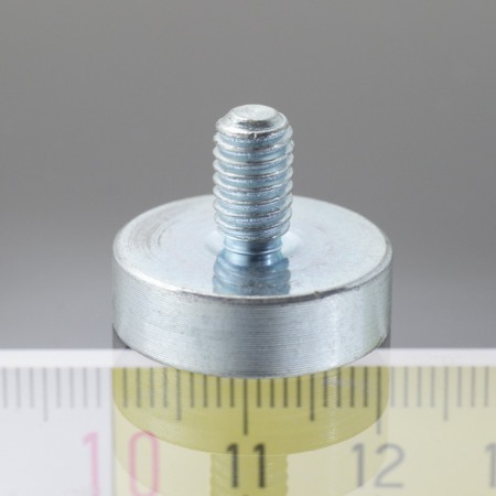 Lentile magnetice - Magnet oală cu coadă, diam. 20 x înălțime 6 mm cu filet exterior M6, înălțime filet 10 mm