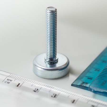 Magneți oală cu coadă cu filet exterior - Magnet oală cu coadă, diam. 20 x înălțime 6 mm cu filet exterior M6, înălțime filet 30 mm