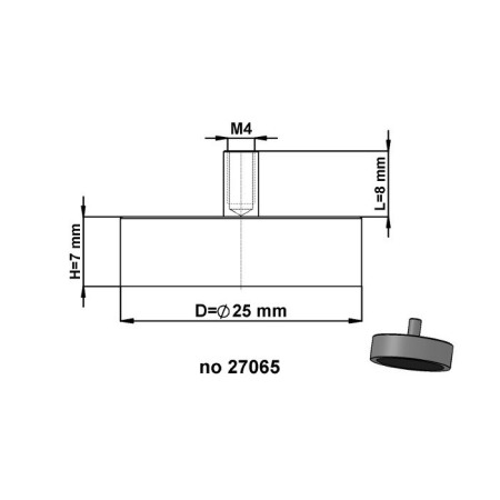 Magnet oală cu coadă, diam. 25 x înălțime 7 mm cu filet interior M4, înălțime filet 8 mm [2]