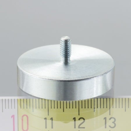 Lentile magnetice - Magnet oală cu coadă, diam. 32 x înălțime 7 mm cu filet exterior M4, înălțime filet 8 mm