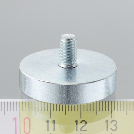 Magneți după formă - Magnet oală cu coadă, diam. 32 x înălțime 7 mm cu filet exterior M6, înălțime filet 10 mm