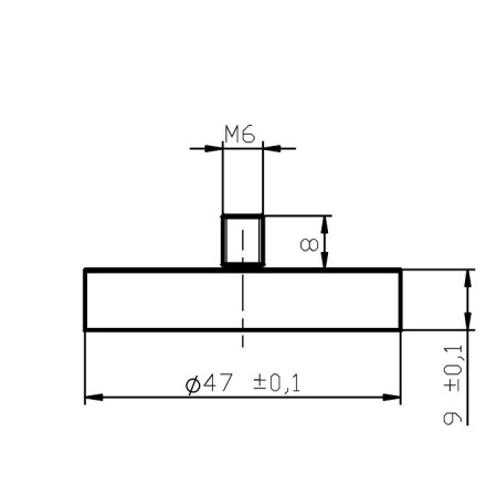 Magnet oală cu coadă, diam. 47 x înălțime 9 mm cu filet exterior M6, înălțime filet 8 mm [3]