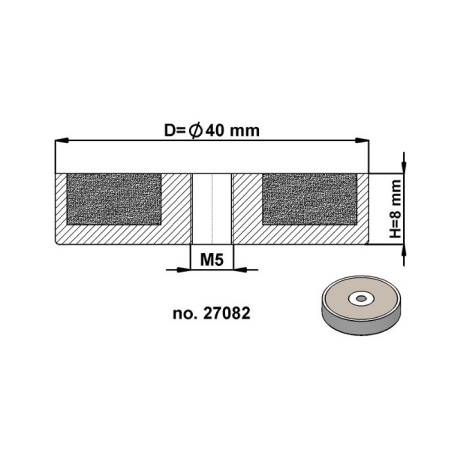 Magnet oală diam. 40 x înălțime 8 mm cu filet interior M5-6H [2]