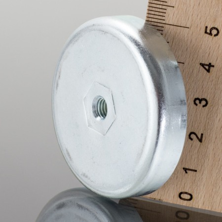 Lentile magnetice - Magnet oală diam. 50 x înălțime 10 mm cu filet interior M6-6H