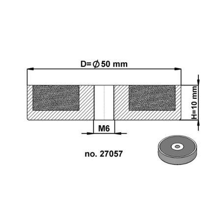 Magnet oală diam. 50 x înălțime 10 mm cu filet interior M6-6H [2]