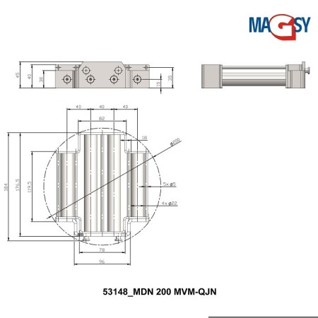 Magnet pentru pâlnia de alimentare, DN 200 mm, 80 °C, 10.000 Gs, 66 N [3]