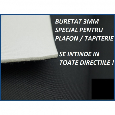 Material Tapiterie AUTO - Stofa TAPITERIE plafon auto NEGRU buretat,elastic - 1x1.5m latime