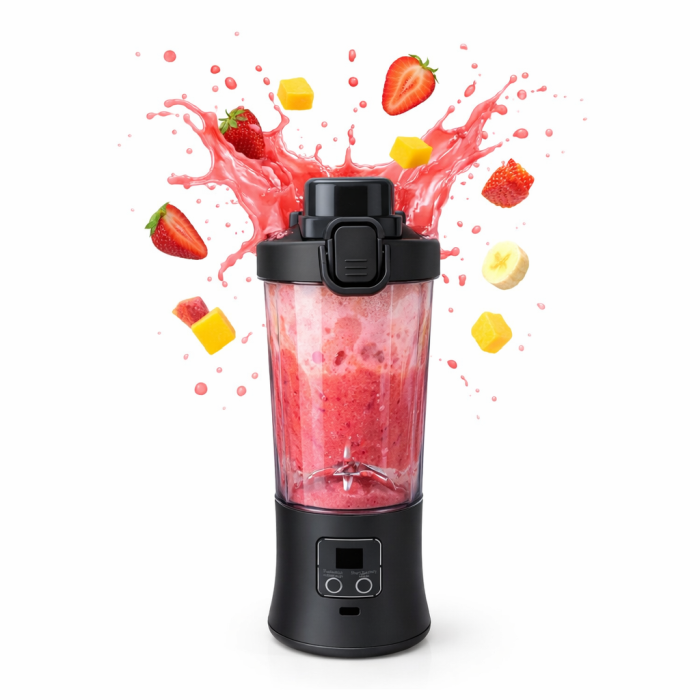 Blender portabil electric, 600 ml, reîncărcabil USB, pentru smoothie și sucuri, compact-Negru [2]