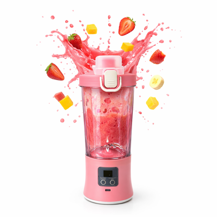 Blender portabil electric, 600 ml, reîncărcabil USB, pentru smoothie și sucuri, compact-Roz [2]