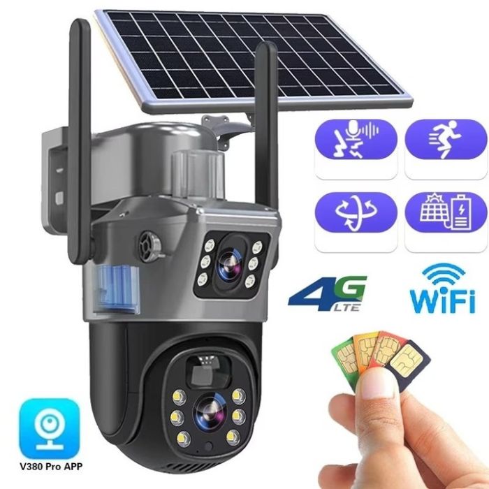 Cameră supraveghere WiFi solară 4K Ultra HD cu slot SIM, senzor mișcare, lentile duble, exterior [3]