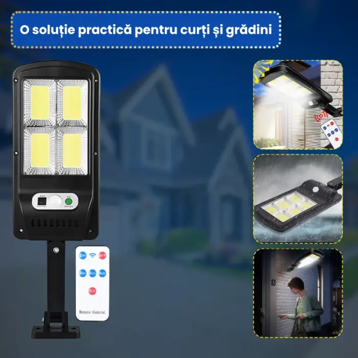 Lampă solară, montare pe perete, cu telecomandă, negru [2]
