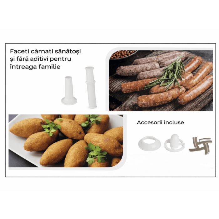 Mașină de tocat carne electrică 3000W, cu funcție reverse, lame din inox, accesorii incluse [3]